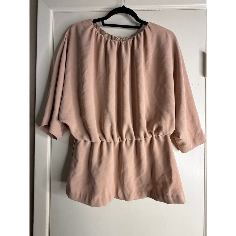 Trina Turk Los Angeles Pink Draped Peplum Blouse Dolman Sleeve Womens Medium
